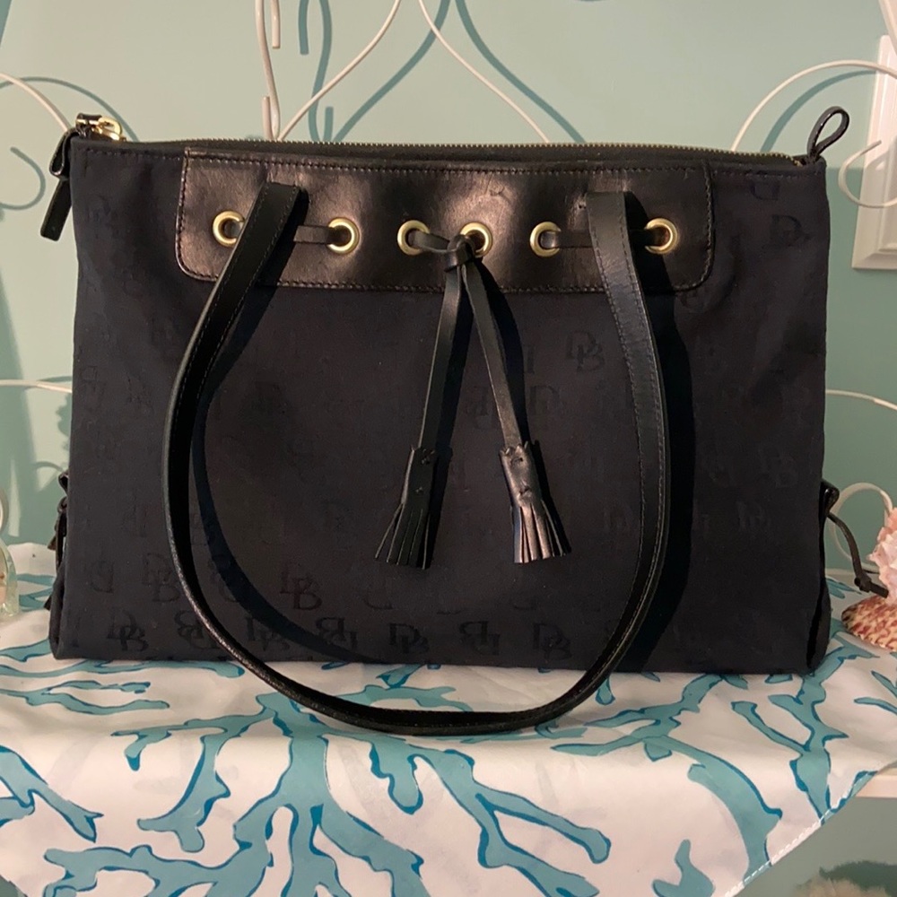 D&B Large Tassel Zip Top Signature Canvas Bag